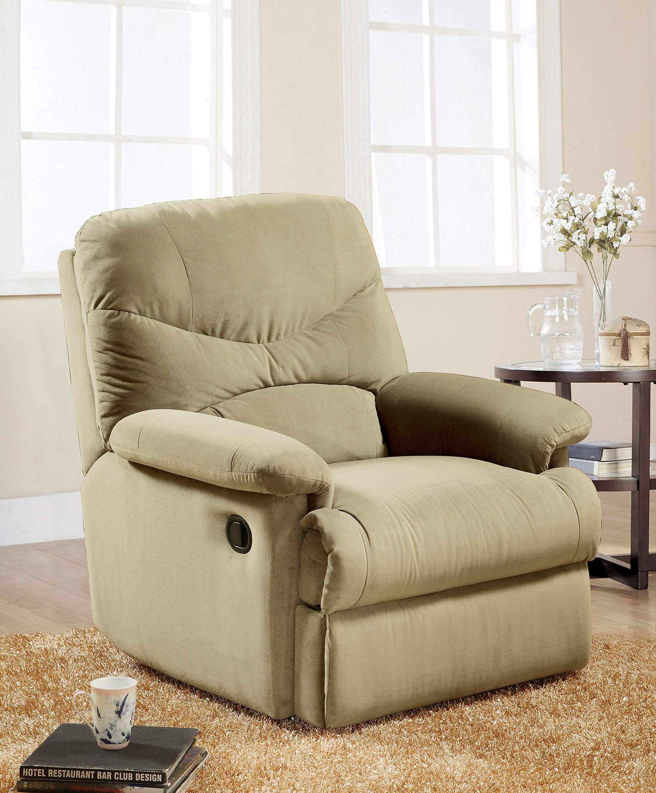 Acme Arcadia Upholstered Motion Recliner in Beige Microfiber